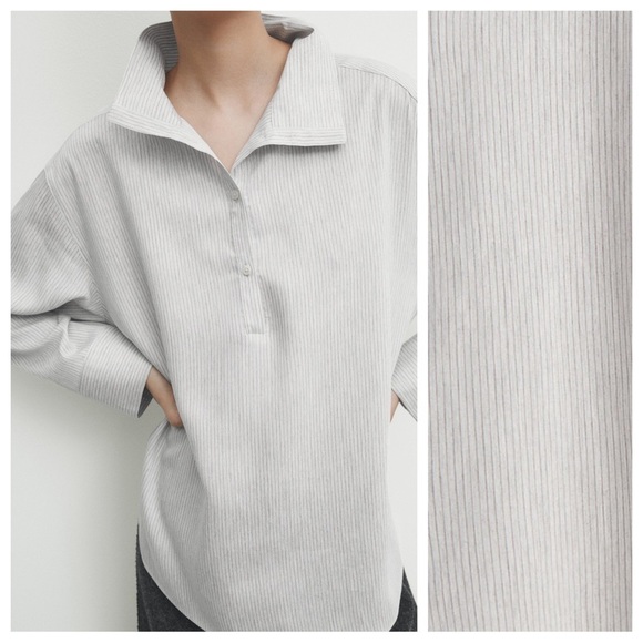 NWT. Massimo Dutti Gray Viscose/Silk Blend Striped Shirt. Size S. - Picture 3 of 12